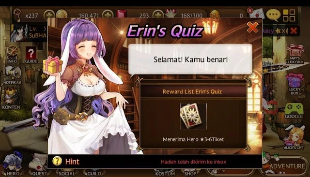 Ikuti Selalu perkembangan Erin Quiz