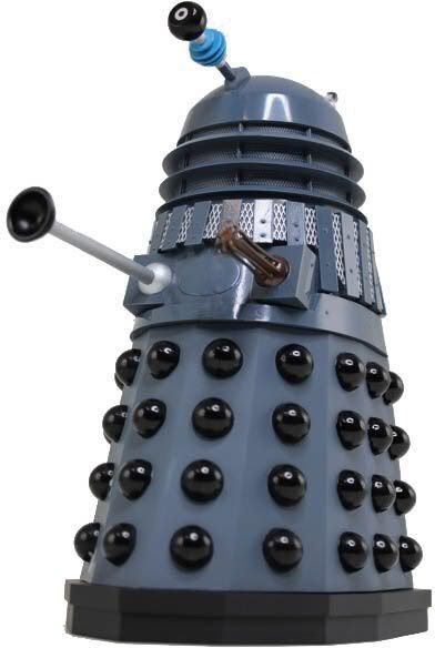 A "Dalek" from the Doctor Who TV series. It is a menacing, robotic looking machine, shaped somewhat like a salt shaker, with knobs and various probes and sensors protruding from it.