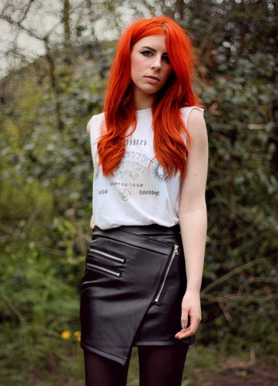 ASYMMETRIC ZIP LEATHER BIKER SKIRT