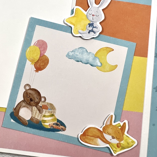 Baby Scrapbook Album Page with toys, balloons, and animals