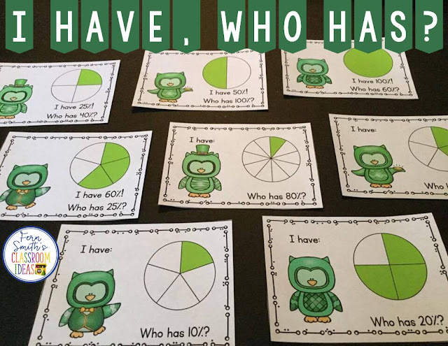 Using I Have, Who Has? Cards for Reviewing Fractions on Your State Standardized Tests. Fern Smith's Classroom Ideas.