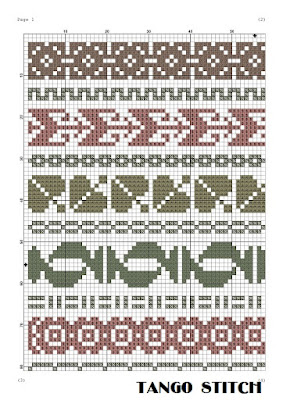 Brown palette vintage cross stitch ornaments embroidery - Tango Stitch