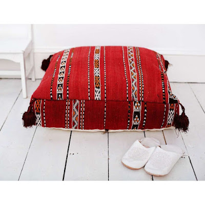 red kilim square pouf, ottoman, floor cushion