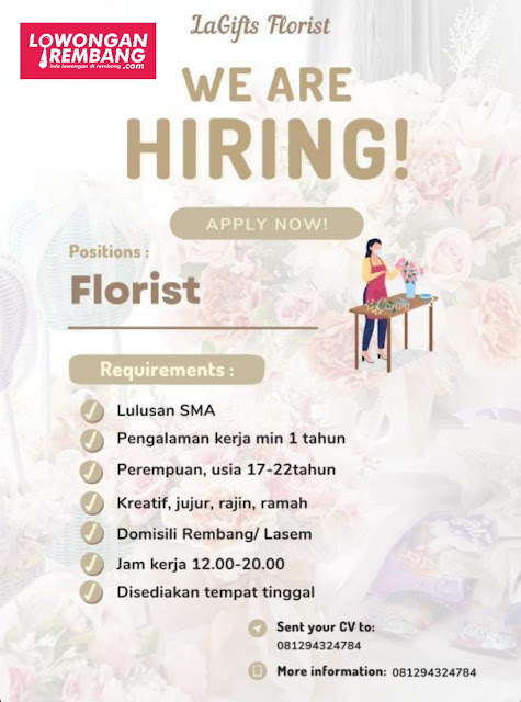 Lowongan Kerja Pegawai Florist Toko Bunga La Gifts Sawahan Rembang