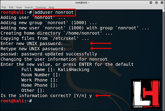 Kali Linux non root user setup