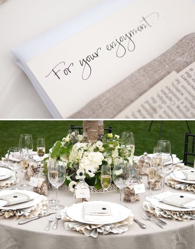 This lovely table setting features rippled placemats napkin covers 