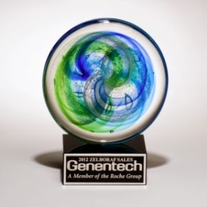  Art Glass Disc with Blue Green Accents