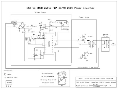 Build a 250 to 5000 watts PWM DC/AC 220V Power Inverter Circuit Schemati With explanation