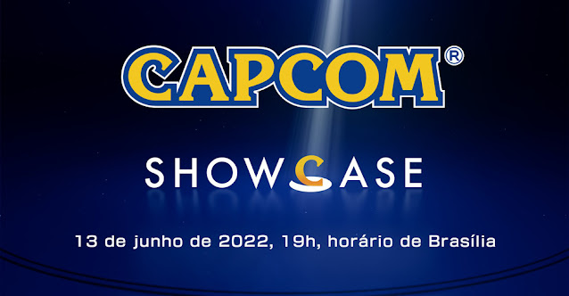 Logotipo do evento Capcom Showcase com informações de dia (13 de junho) e horário (19 horas - horário de Brasília)