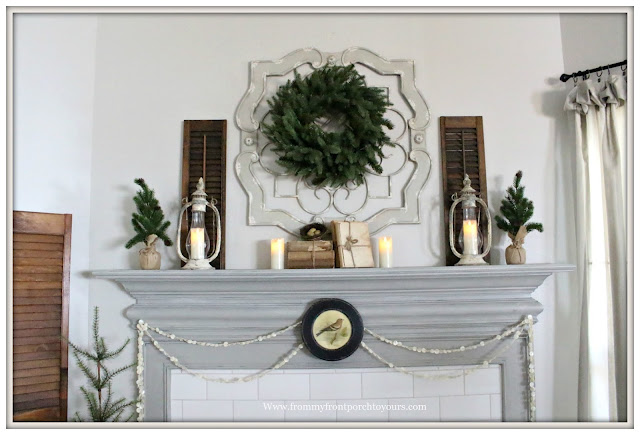 Winter Mantel-French Country-Farmhouse-Chimney Lanterns-Cottage Style-From My Front Porch To Yours