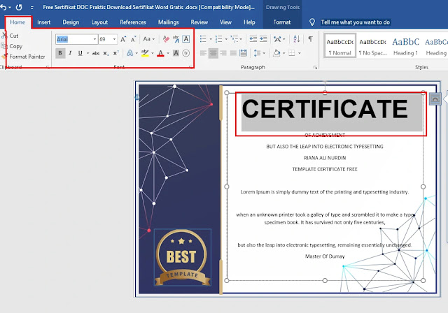 Free Sertifikat DOC Praktis Download Sertifikat Word Gratis .docx