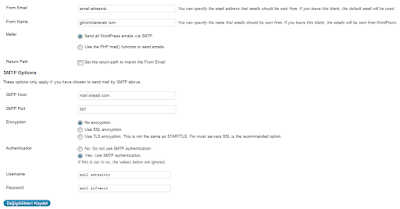 Wordpress SMTP Eklentisi Ayarları