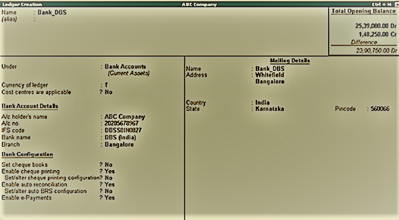 how to create bank ledger in tally erp 9