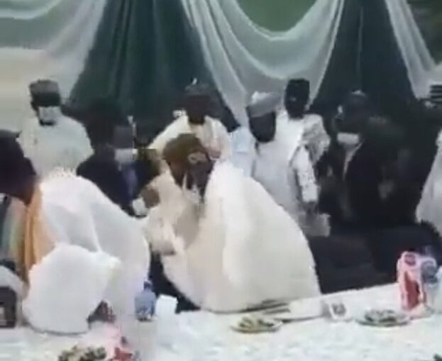 Watch moment APC National leader, Tinubu, almost fell after missing his step at a function in Kaduna