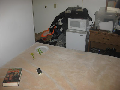 typical Super 8 hotel room, microwave, fridge