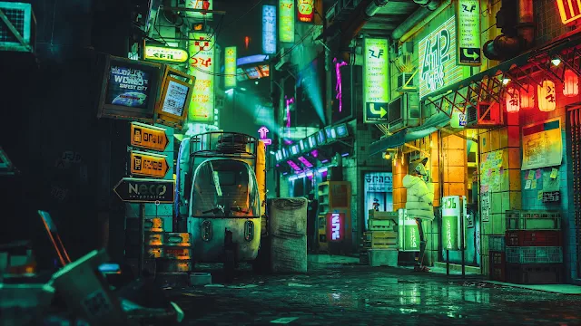 8K Wallpaper for Computer: Stray Game Futuristic Cyberpunk Street