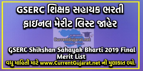 GSERC Shikshan Sahayak Recruitment 2019 Final Merit List