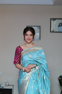 Mehreen Pirzada in Blue Saree with Cute and Lovely Smile 2