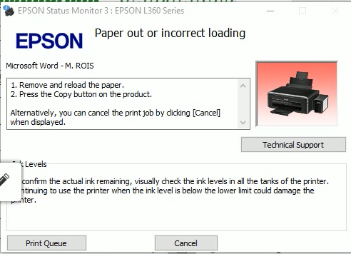 Epson L360 Paper Out or Incorrect Loading