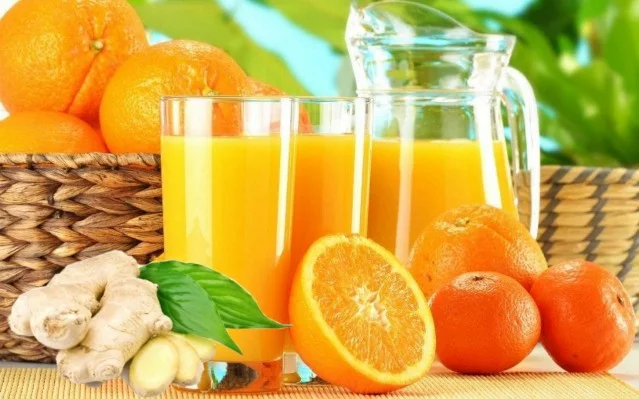 عصير البرتقال بالزنجبيل  وهو ما ينتج من عصير عند عصر البرتقال واضافة الية عصير الزنجبيل