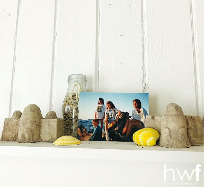 summer,seashells,DIY,diy decorating,decorating,seasonal,beach style,coastal style,painting,just for fun,neutrals,tutorial,painted sand castles,summer mantel decor,seashell displays.