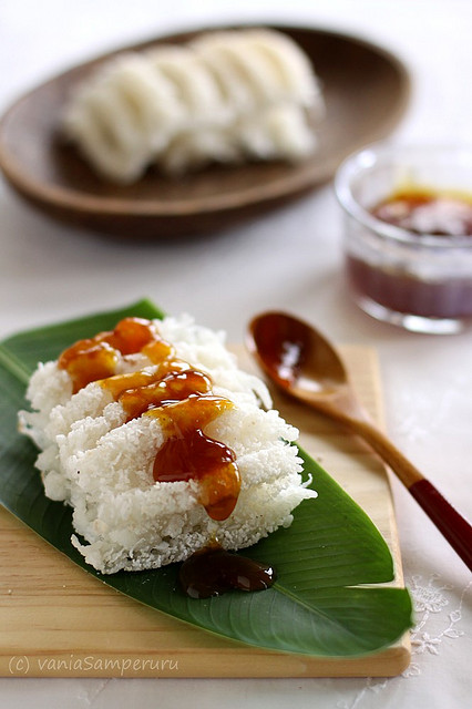 Indonesian food - Kue Rangi (Coconut Cake with Brown Sugar Sauce)