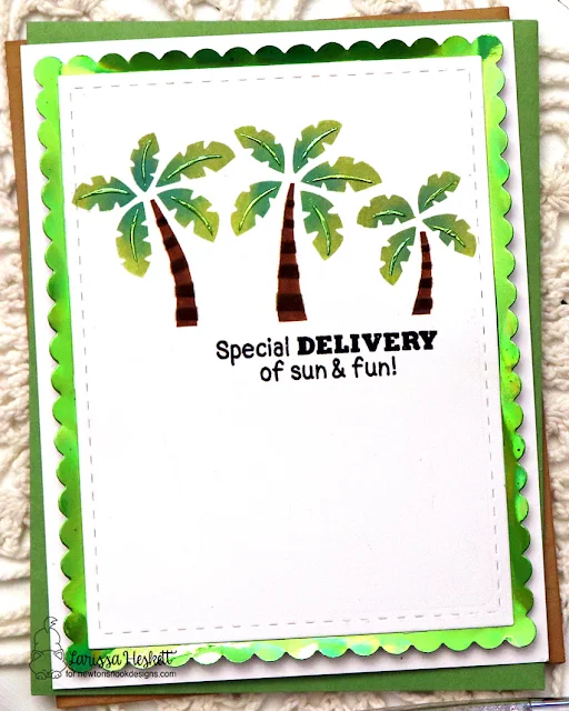 Special Delivery of Sun & Fun Card by Larissa Heskett for Newton's Nook Designs using Palm Tree Line Stencil, Beach Bound Stamp Set and  Frames & Flags Die Set