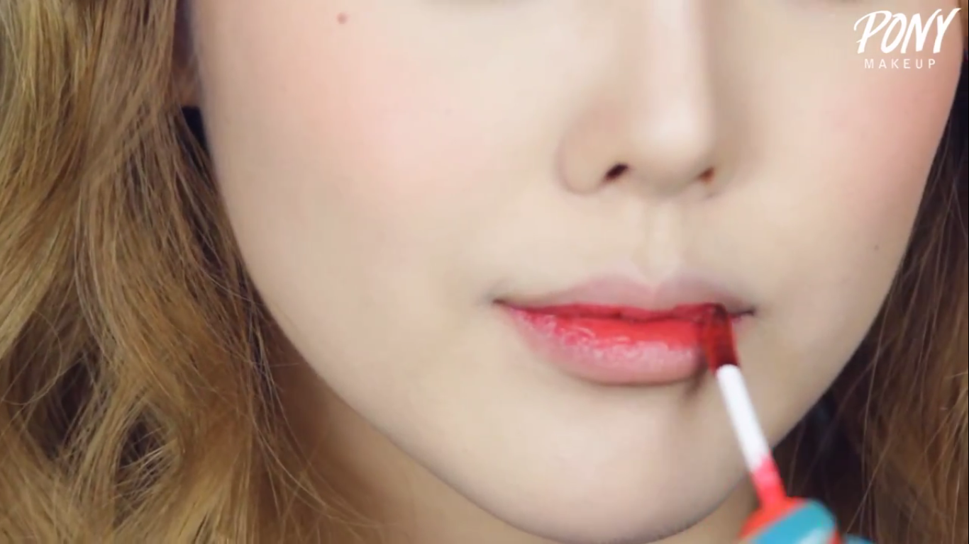 Lip tutorial cream tint makeup korean red