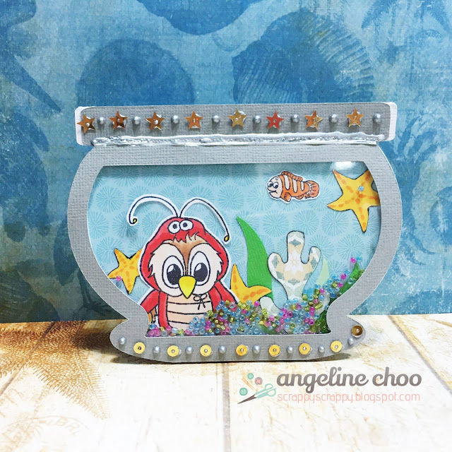 ScrappyScrappy: Fish bowl Shaker Card #scrappyscrappy #thecuttingcafe #jessicalynnoriginal #brentwoodowl #fishbowl #shakercard #card #papercraft #stamp #underwater