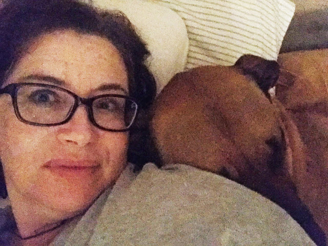 Me and our family snuggle buddy, Clyde the rescue dog