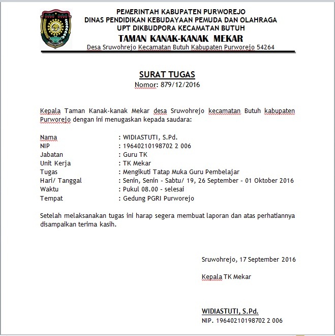 Contoh Surat Dinas Untuk Tugas Sekolah