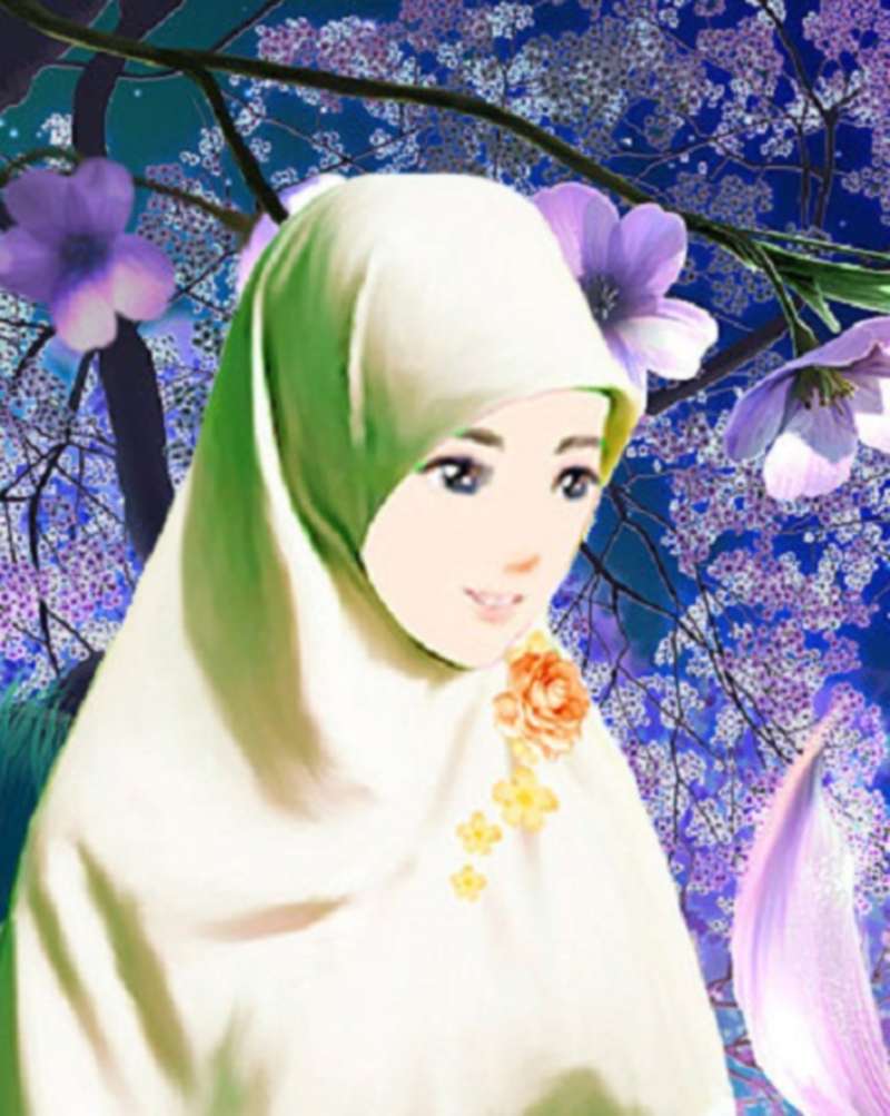14 Kartun  Muslimah Imut Membawa Bunga Anak Cemerlang