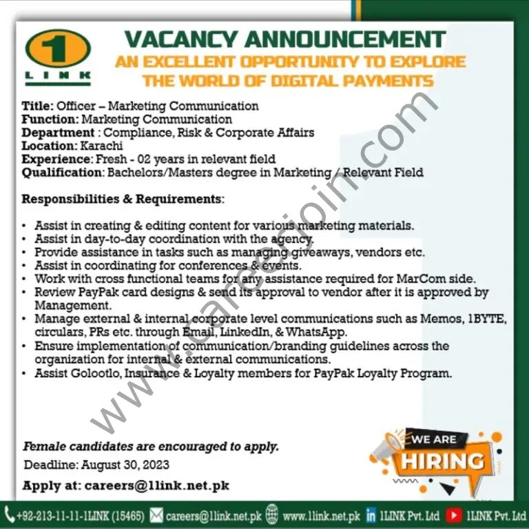 Jobs in 1Link Pvt Ltd