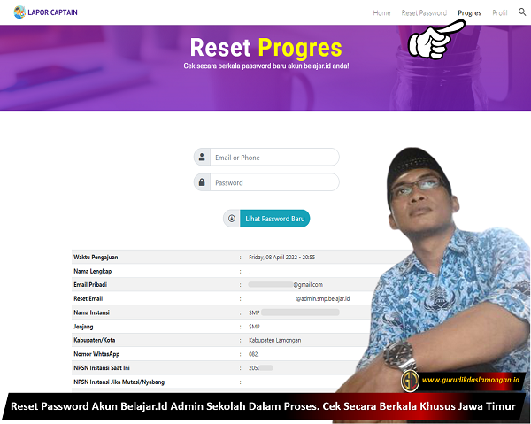 Reset Password Akun Belajar.Id Admin Sekolah Dalam Proses. Cek Secara Berkala Khusus Jawa Timur