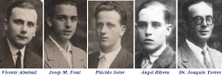 Los ajedrecistas españoles Vicente Almirall, Josep M. Font, Plácido Soler, Ángel Ribera y Dr. Joaquín Torres