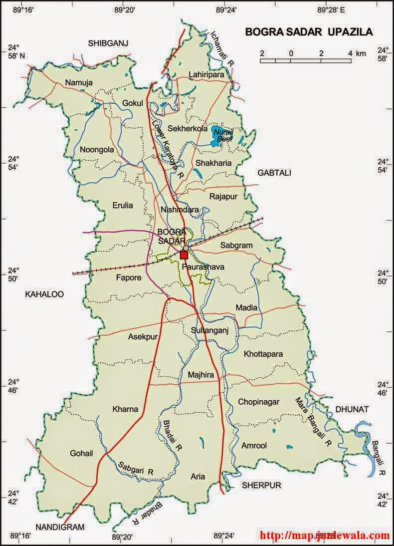 bogra sadar upazila map of bangladesh