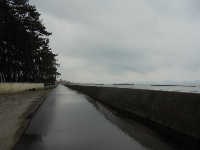 雨降りの皆生温泉の海岸通り