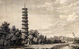 A view of the wilderness at Kew  by Edward Rooker after William Marlow (c1763)