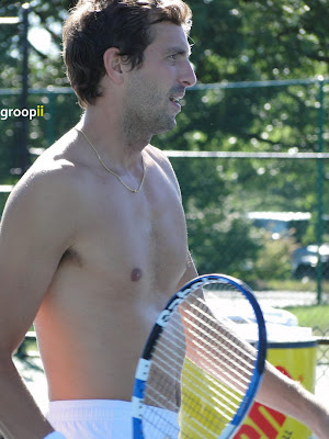 Julien Benneteau from France was shirtless on the practice court in 