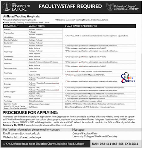 Today The University Of Lahore UOL Lahore Jobs 2024