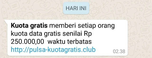 Hati-hati Spam Whatsapp, jangan klik link Kuota Gratis jika tidak ingin data anda disadap orang lain