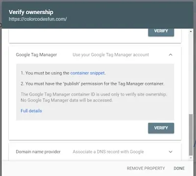 search console google tag manager verification