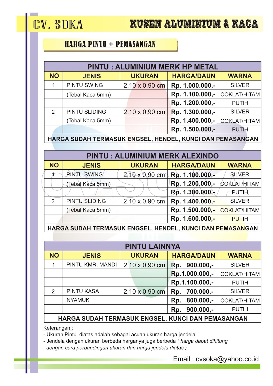 CV SOKA Detail Harga Kusen Aluminium  Surabaya Sidoarjo