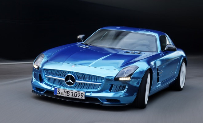 Mercedes AMG SLS Electric Drive from the front, driving