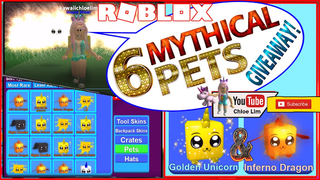 Chloe Tuber Roblox Mining Simulator Gameplay 6 Mythical Pets Giveaway 3 Golden Unicorn And 3 Inferno Dragon - roblox simulator dragon