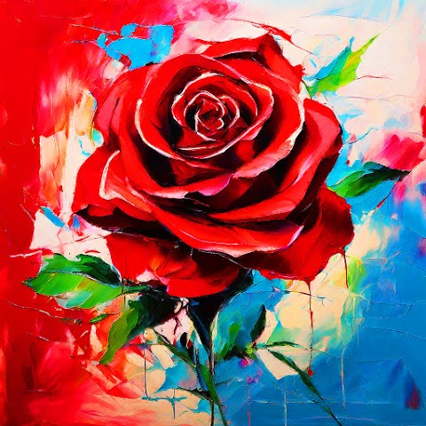 Floral-oil-painting-abstract-artwork-Red-rose-painting
