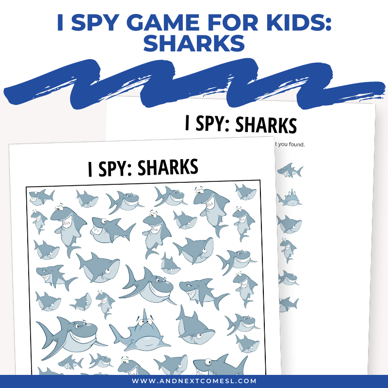 Printable sharks I spy game for kids