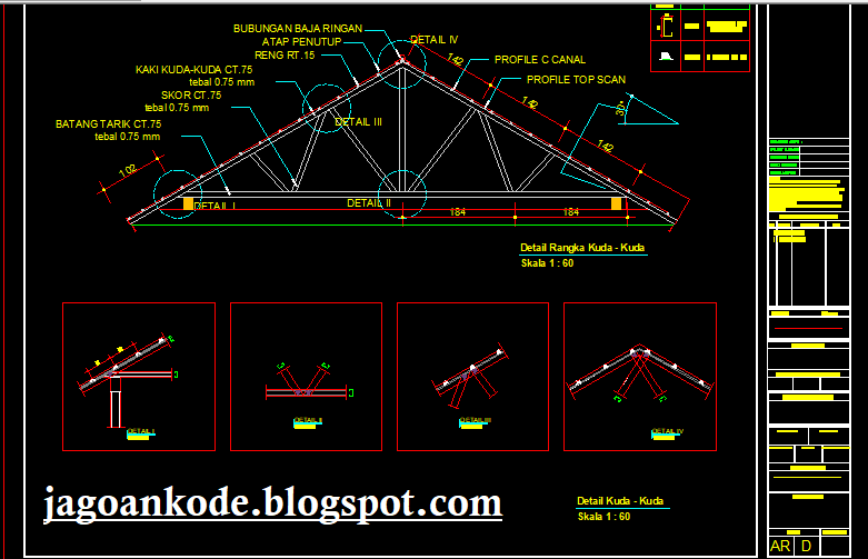  Detail  Segitiga Kuda Kuda Baja  Ringan  Autocad Dwg Jagoan 