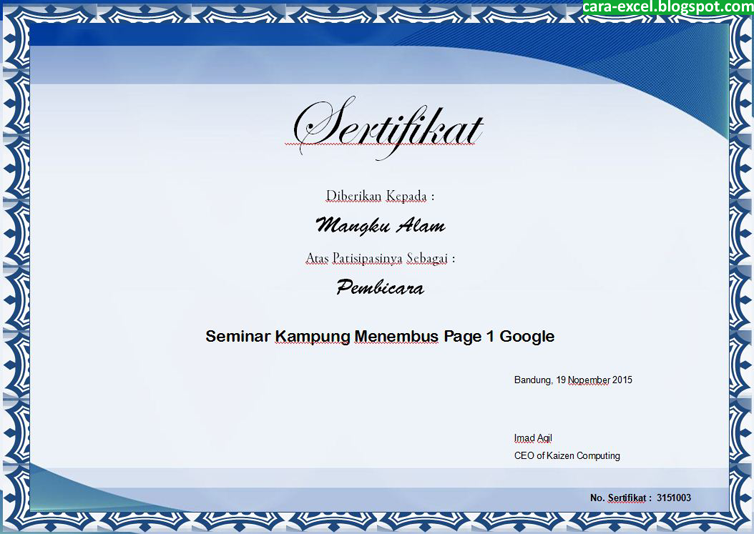 Cara Membuat Sertifikat dengan Excel CaraExcel