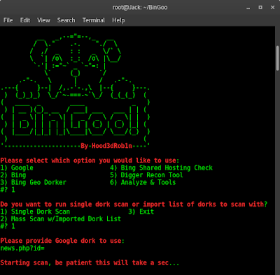 Dork Scanner dengan BinGoo Scanner di Kali Linux